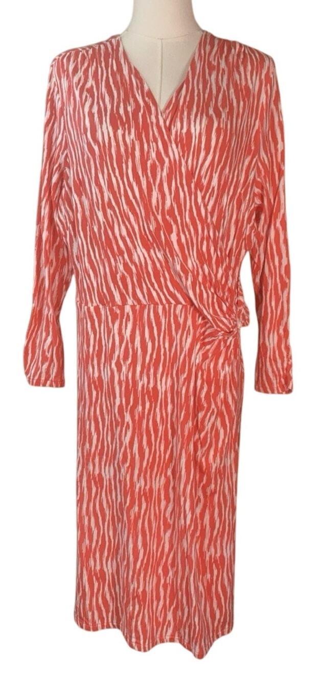 Pendleton Breezeway Dress Faux Wrap Ikat Coral Pink White Spring Summer Size PXL